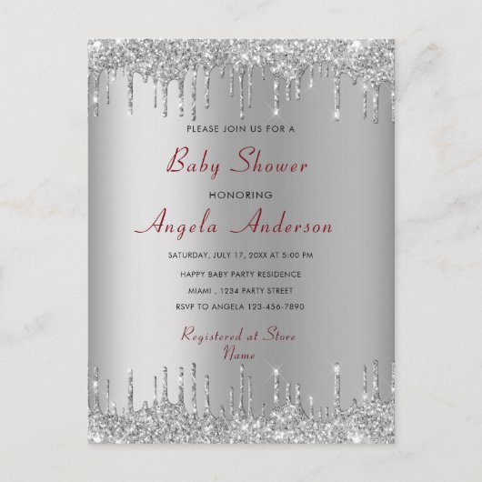 Glitter Grey Baby Boy Douche Uitnodiging Sjabloon (Voorkant)
