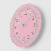 Glitter Grey Numbers Roze Delicate Gray Silver Grote Klok (Hoek)