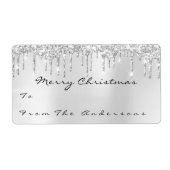 Glitter Grey Silver Drip Feestdagen kerstseizoen Etiket (Voorkant)