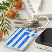 Glitter Griekenland vlag rechthoek sleutelhanger (Voorkant Rechts)