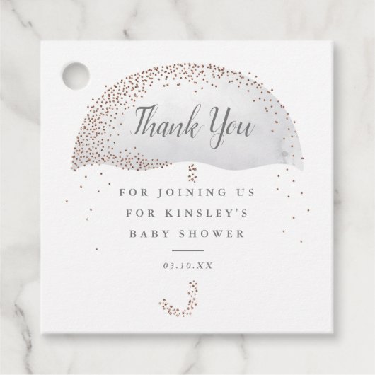 Glitter grijs paraplu baby shower bedankt bedankjes labels (Voorkant)