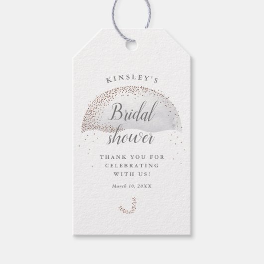 Glitter grijs paraplu bruidsdouche bedankt cadeaulabel (Voorkant)
