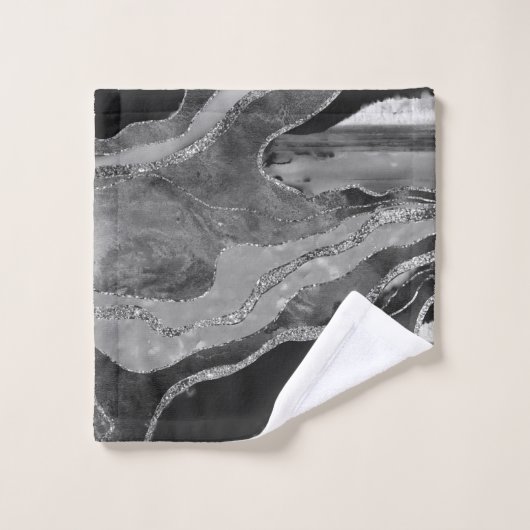 Glitter: grijs zwarte witte marmer Agate Silver Bad Handdoek (Wasdoekje)