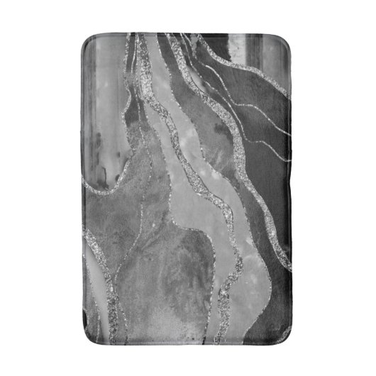 Glitter: grijs zwarte witte marmer Agate Silver Badmat (Voorkant Verticaal)