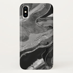 Glitter: grijs zwarte witte marmer Agate Silver Case-Mate iPhone Case