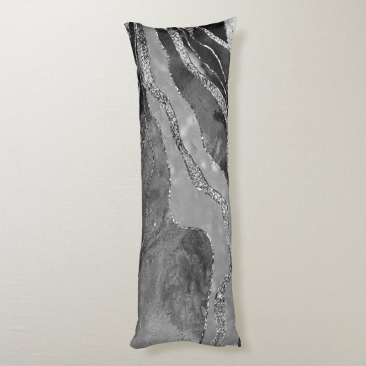Glitter: grijs zwarte witte marmer Agate Silver Lichaamskussen (Achterkant (Verticaal))