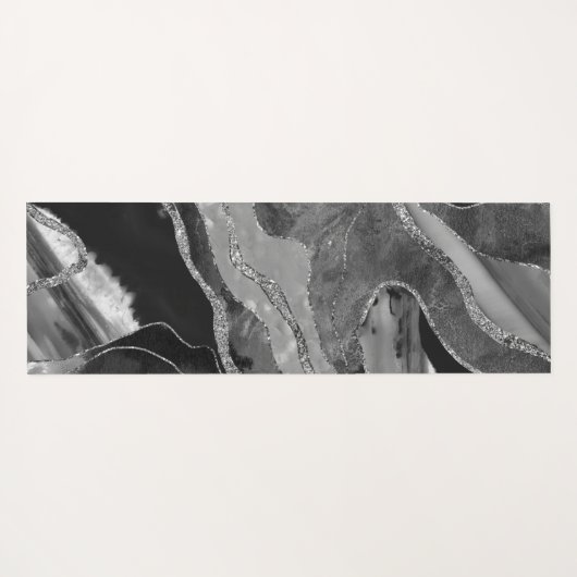 Glitter: grijs zwarte witte marmer Agate Silver Yogamat (Achterkant (horizontaal))