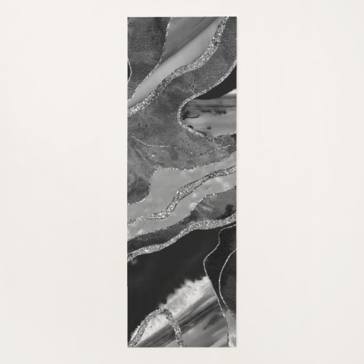 Glitter: grijs zwarte witte marmer Agate Silver Yogamat (Achterkant)