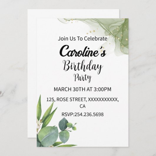 Glitter groen & grijs vorm bloemen verjaardag kaart (Voorkant / Achterkant)