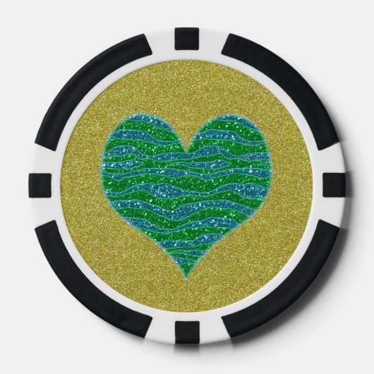 Glitter Groen Hart op Gouden Glitter Achtergrond Pokerchips (Voorkant)