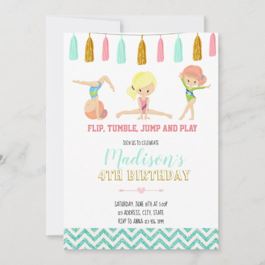 Glitter Gymnastic Invitation Kaart (Voorkant)