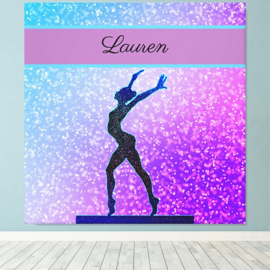 Glitter Gymnastics Beam Blue en Paars Canvas Afdruk (Insitu (Houten vloer))