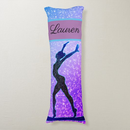 Glitter Gymnastics Beam Blue en Paars Lichaamskussen (Voorkant Verticaal)