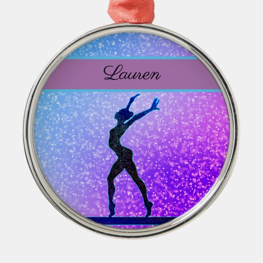 Glitter Gymnastics Beam Blue en Paars Metalen Ornament (Voorkant)