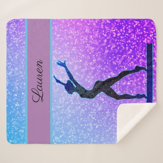 Glitter Gymnastics Beam Blue en Paars Sherpa Deken (Voorkant (horizontaal))