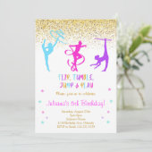 Glitter Gymnastiek Verjaardag Uitnodiging (Staand voorkant)