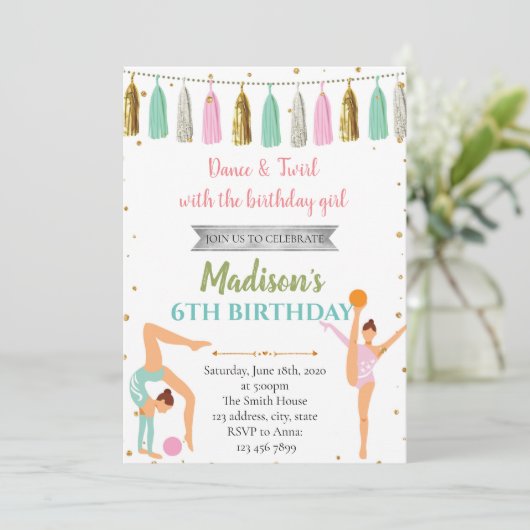 Glitter gymnastiekdansfeest kaart (Staand voorkant)