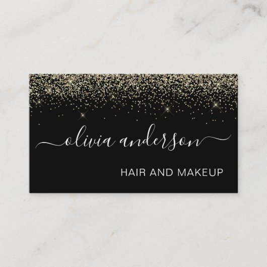 Glitter Hair Makeup Salon Gold en Black Visitekaartje (Voorkant)