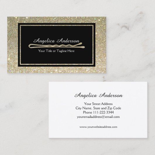 Glitter Hair Stylist Bobby Pin Visitekaartje (Voorkant / Achterkant)