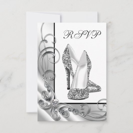 Glitter Hakken Schoen RSVP Kaartje (Voorkant)