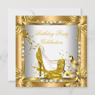 Glitter Hakken Schoenen Geel Goud Feest Kaart
