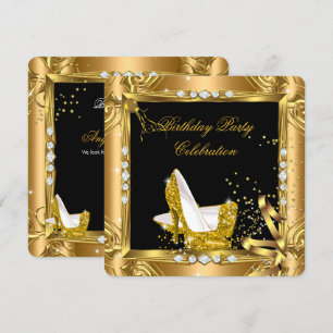 Glitter Hakken Schoenen Geel Goud Zwart Feest Kaart