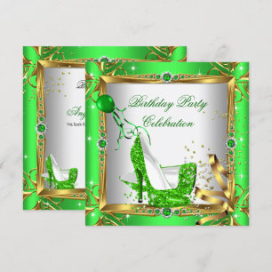 Glitter Hakken Schoenen Lime Groen Goud Feest Kaart