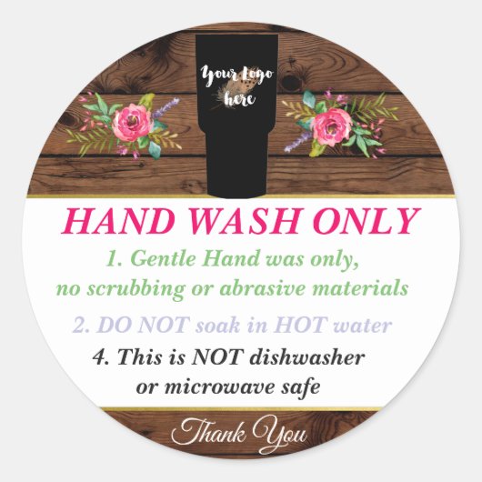 Glitter Handgemaakte Tumbler wasinstructies Ronde Sticker (Voorkant)