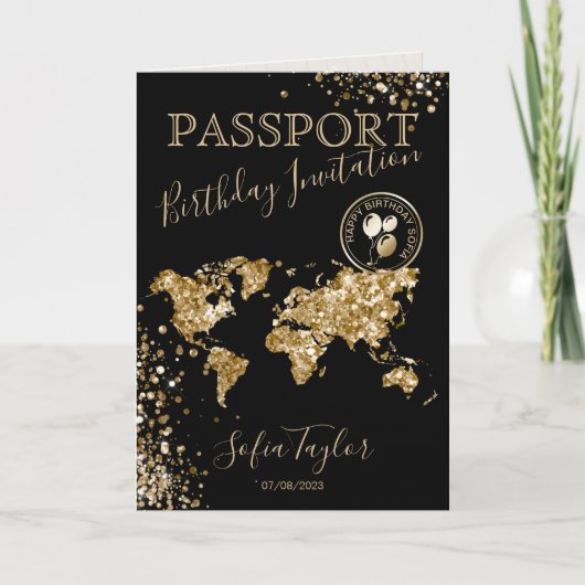 Glitter Happy Birthday Passport Map Any Age (Voorkant)