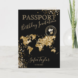 Glitter Happy Birthday Passport Map Any Age