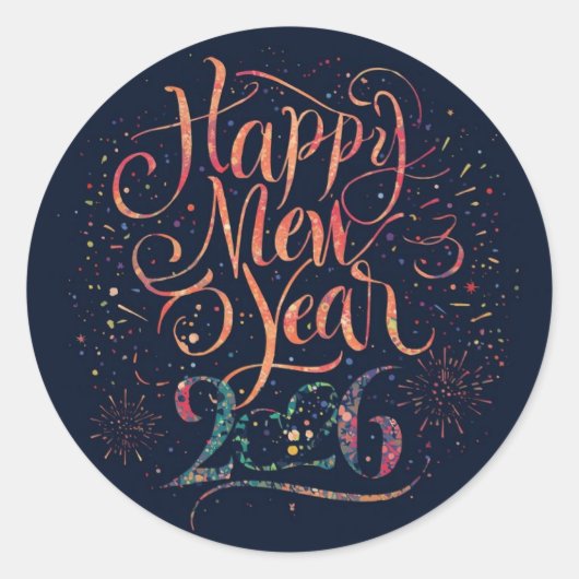  Glitter Happy New Year 2026 Ronde Sticker (Voorkant)
