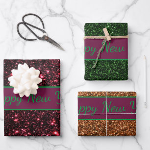 Glitter Happy Nieuwjaar Glitter-tekst uit 3 stukke Inpakpapier Vel