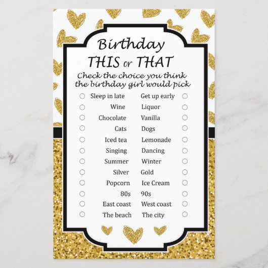 Glitter hart Birthday dit of dat spel (Voorkant)