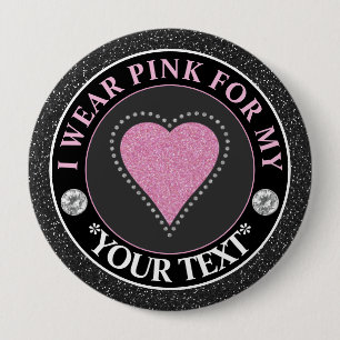 Glitter Hart Borstkanker Bewustzijn Design Ronde Button 4,0 Cm