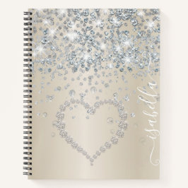 Glitter hart en diamanten op glad blush notitieblo notitieboek