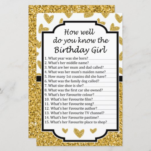 Glitter hart Hoe goed ken je de verjaardag? (Voorkant / Achterkant)