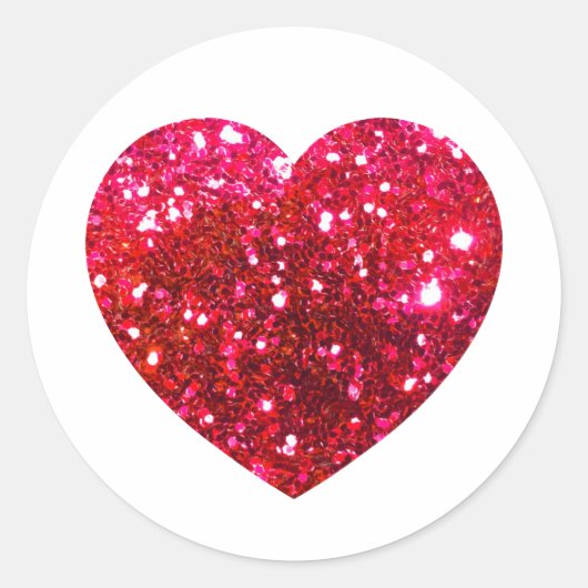 Glitter hart, liefde, rood hart, Valentijnsdag Ronde Sticker (Voorkant)