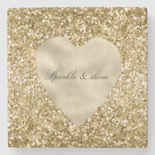 Glitter Hart van Goud Persoonlijk Stenen Onderzetter (Voorkant)