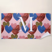 Glitter Harten Modern Glam Pink Monogram Strandlaken (Voorkant)