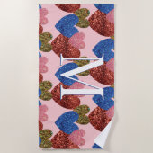Glitter Harten Modern Glam Pink Monogram Strandlaken (Voorkant)