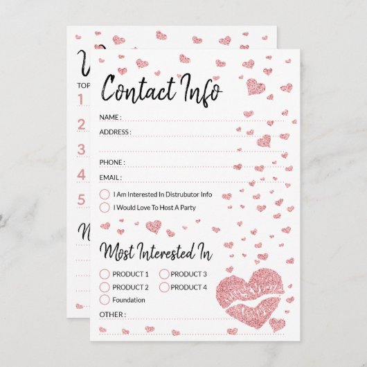 Glitter hartroze lippen Contact Info Wish List (Voorkant / Achterkant)