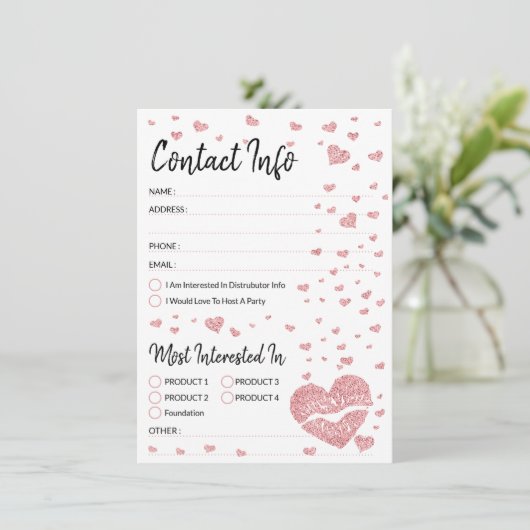 Glitter hartroze lippen Contact Info Wish List (Staand voorkant)