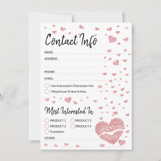 Glitter hartroze lippen Contact Info Wish List (Voorkant)