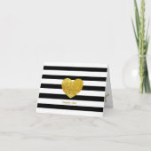 Glitter Heart Black Stripe Trouwfoto Dank u Bedankkaart (Voorkant)