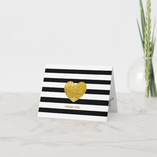 Glitter Heart Black Stripe Trouwfoto Dank u Bedankkaart (Voorkant)