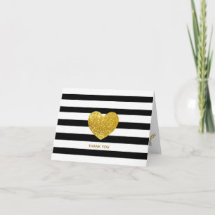 Glitter Heart Black Stripe Weddenschap Foto bedank Bedankkaart