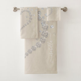 Glitter Heart en diamanten op een gladde blush Bad Handdoek