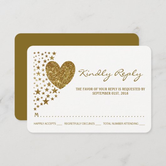 Glitter Heart en Stars Wedding RSVP (Voorkant / Achterkant)