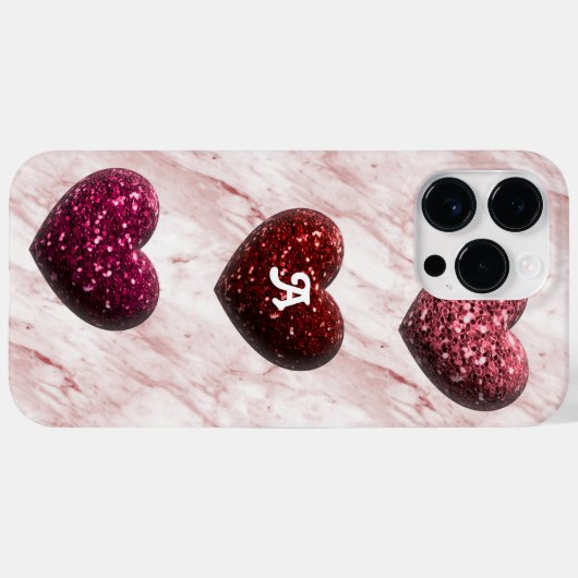 Glitter Heart Monogram Case-Mate iPhone Case (Achterkant (horizontaal))