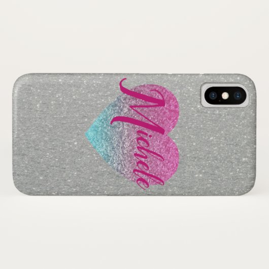 Glitter Heart Monogrammed Case-Mate iPhone Case (Achterkant (horizontaal))